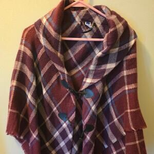 Burgundy Plaid Poncho